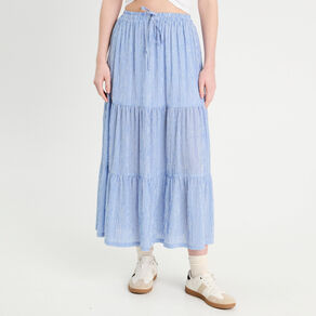 jupe longue trapeze bleu clair femme Jupe longue trapèze bleu clair femme