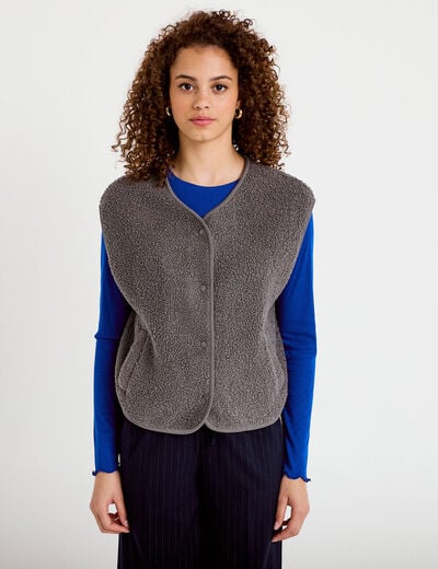 Gilet sans manches effet polaire gris fonc&eacute; femme