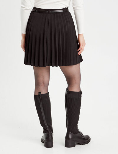 Jupe évasée plissée ceinturée noir femme