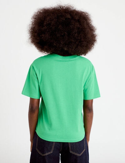 T-shirt col v manches courtes vert femme