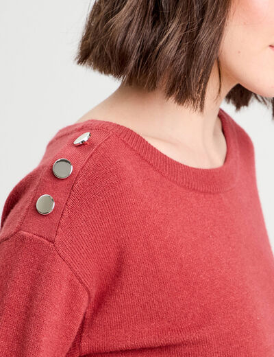 Pull avec boutons épaules vieux rose femme