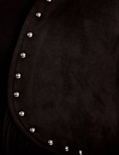 Gilet droit sans manches aspect daim noir femme