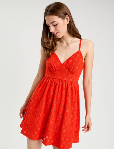 Robe évasée broderie anglaise orange foncé femme