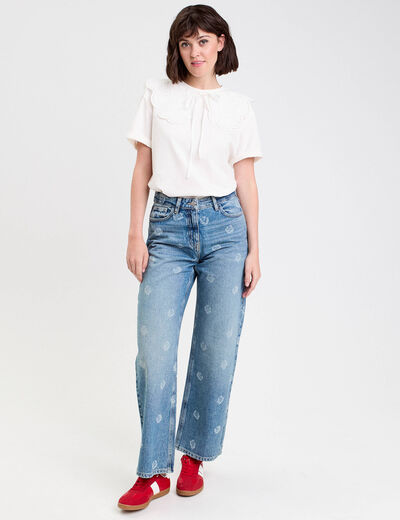 Pantalon wide leg en jean coton denim double stone femme