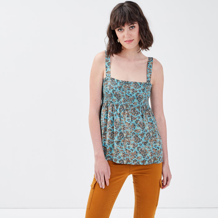 Blouse bretelles larges bleu canard femme
