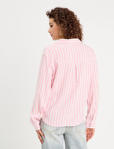 Chemise manches longues contenant du lin rose clair femme
