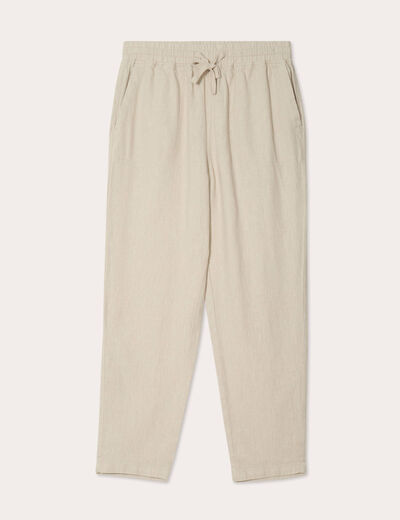 Pantalon carotte contenant du lin beige femme