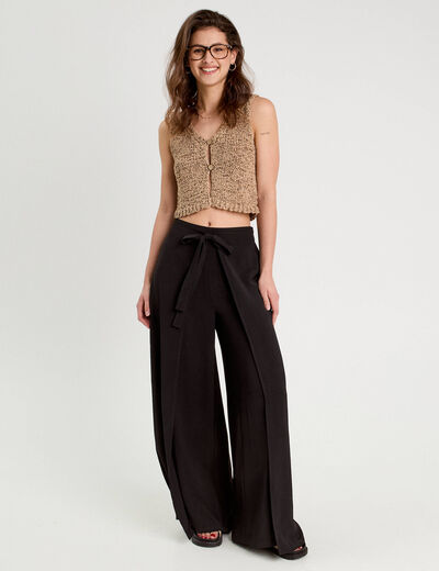 Pantalon large fluide pans noir femme