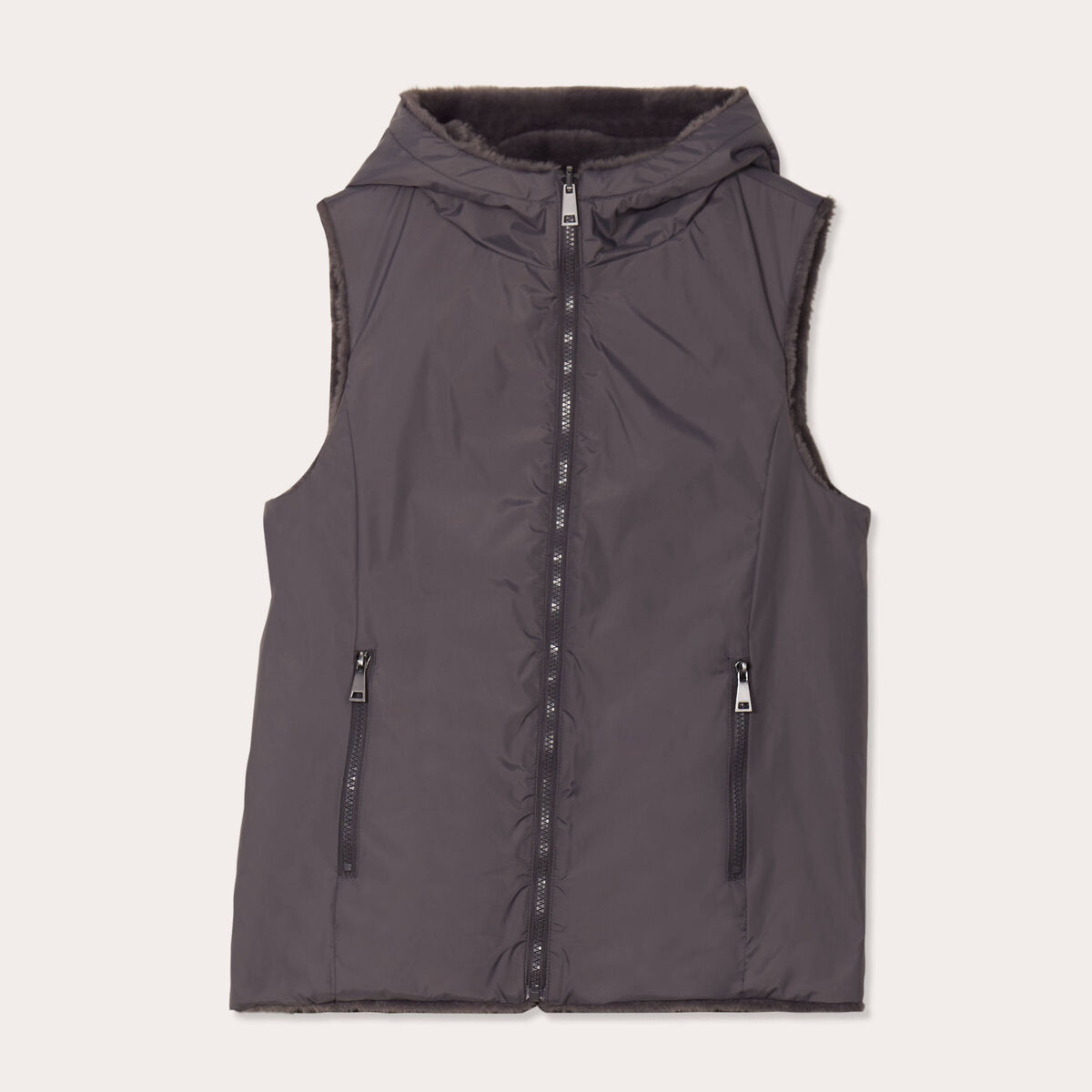 Doudoune réversible sans manches gris clair femme