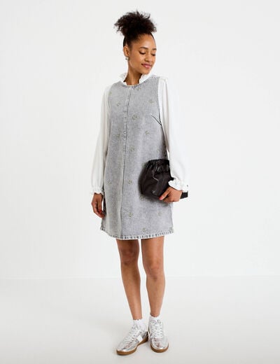 Robe courte droite en jean sans manches denim gris femme