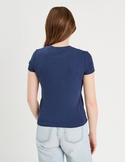T-shirt manches courtes côtelé bleu foncé femme