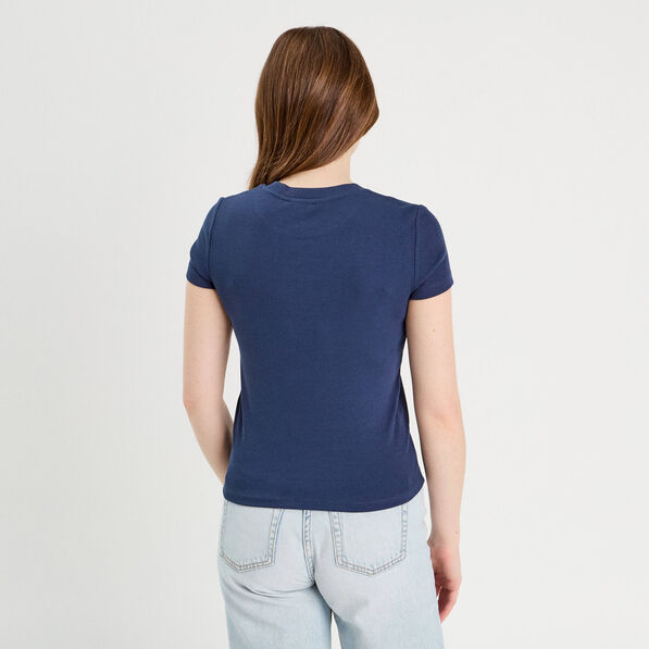 t shirt manches courtes cotele bleu fonce femme T-shirt manches courtes côtelé bleu foncé femme