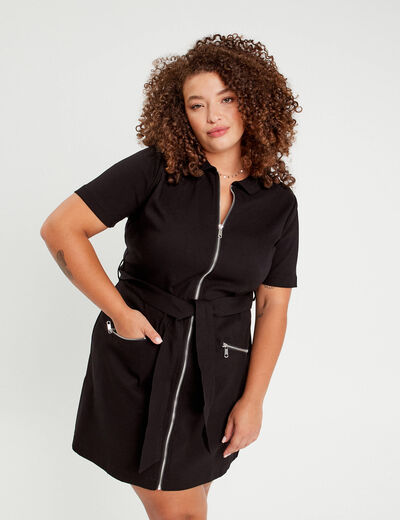 Robe droite zippée ceinturée noir femme