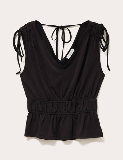 Blouse sans manches col v bas resserr&eacute; noir femme