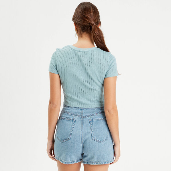 t shirt cintre cropped bleu gris femme T-shirt cintré cropped bleu gris femme