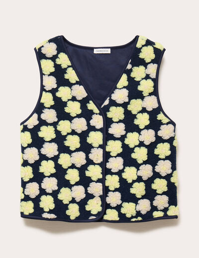 Gilet sans manches &agrave; motif effet polaire bleu marine femme