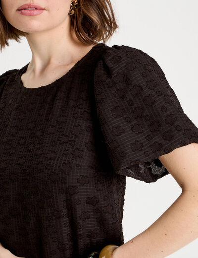 Robe droite manches courtes noir femme