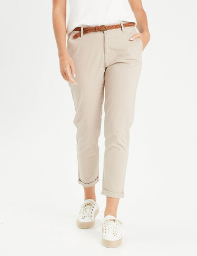 Pantalon chino 7/8ème beige femme