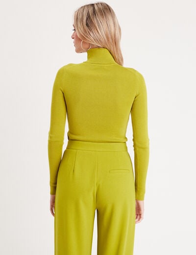 Pull côtelé col roulé vert olive femme