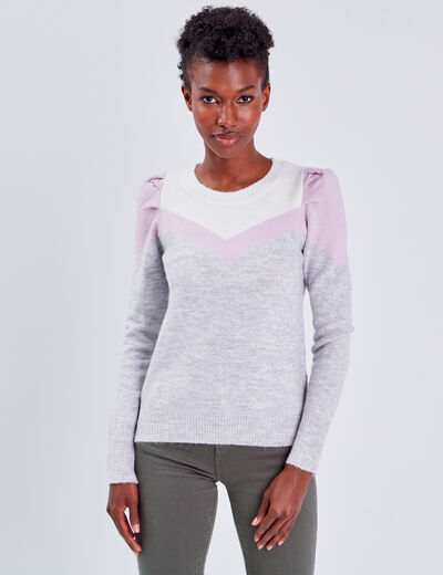 Pull épaules froncées gris clair femme