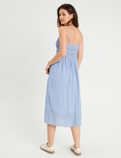 Robe midi évasée bretelles bleu clair femme