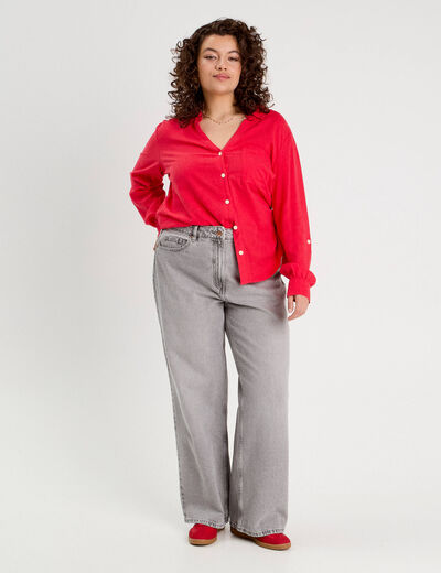 Chemise manches longues contenant du lin rouge femme