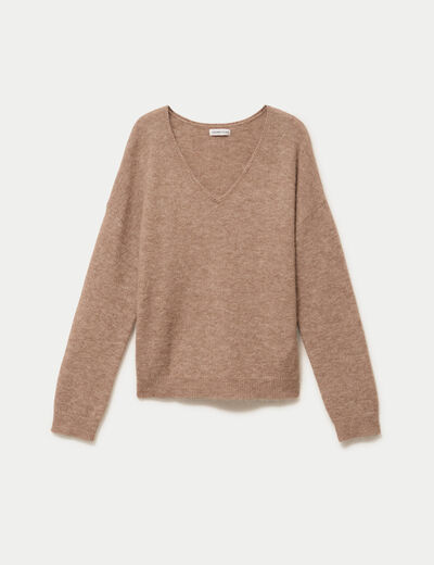 Pull avec col en V taupe femme