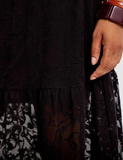 Jupe &eacute;vas&eacute;e longueur 3/4 dentelle noir femme