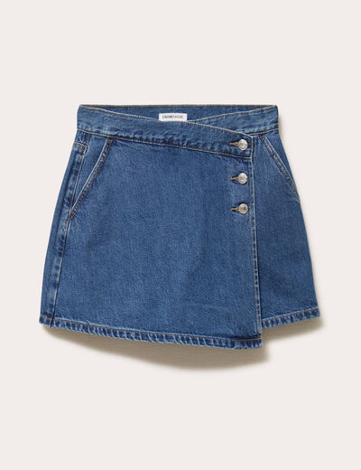 Jupe-short droite en jean denim stone femme