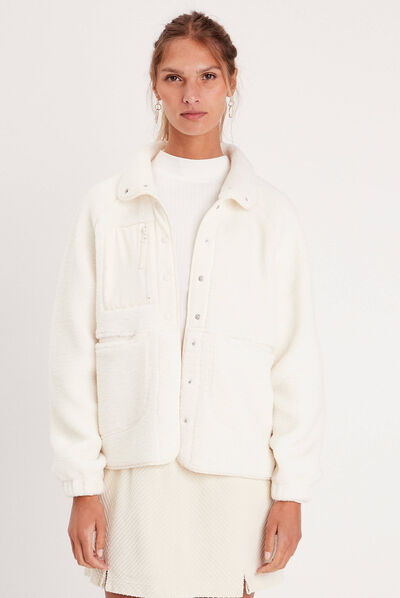 Veste oversize laine mouton ecru femme