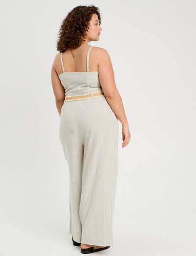 Combinaison pantalon bretelles avec lin vert femme