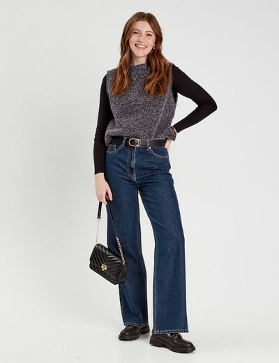 T-shirt cropped côtelé noir femme