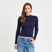 Pull col montant torsades bleu marine femme