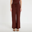 Pantalon large taille haute en cr&ecirc;pe marron femme