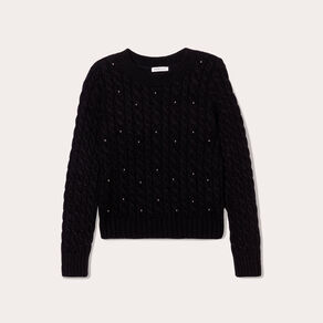 Pull avec torsades et perles noir femme