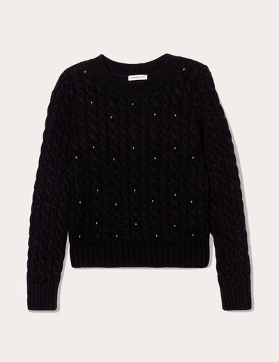 Pull avec torsades et perles noir femme