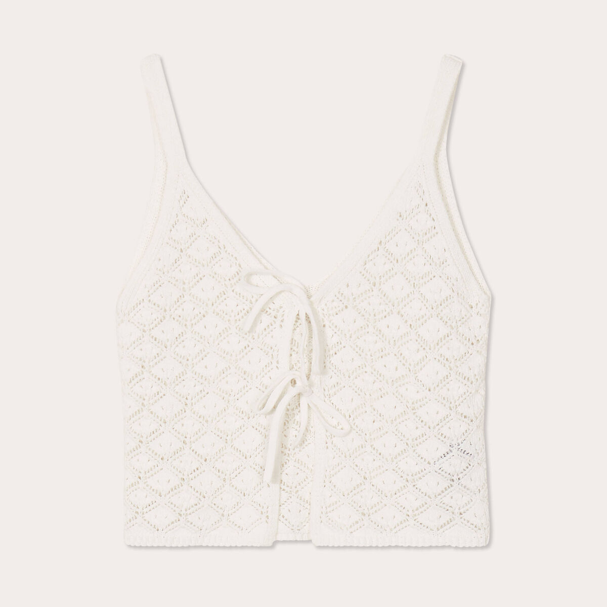Crop-top ajouré et noué ecru femme