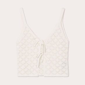 Crop-top ajouré et noué ecru femme