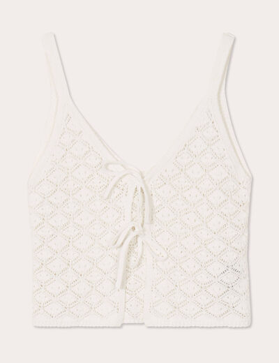 Crop-top ajouré et noué ecru femme
