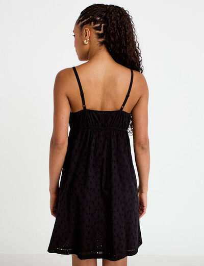 Robe courte &eacute;vas&eacute;e col v bretelles noir femme
