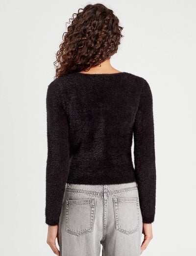 Gilet zippé mailles duveteuses noir femme