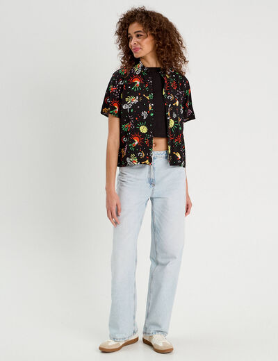 Chemise manches courtes noir femme