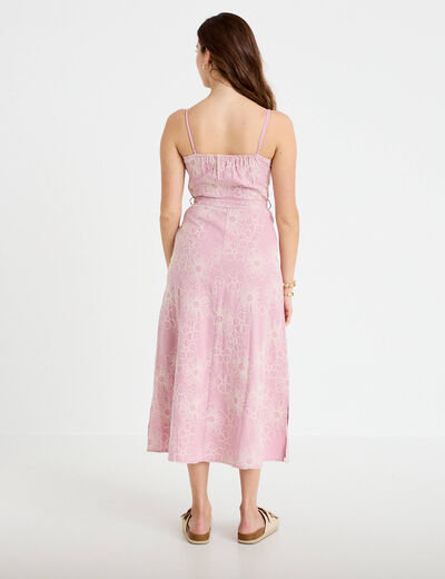 Robe droite 3/4 col v fines bretelles rose clair femme