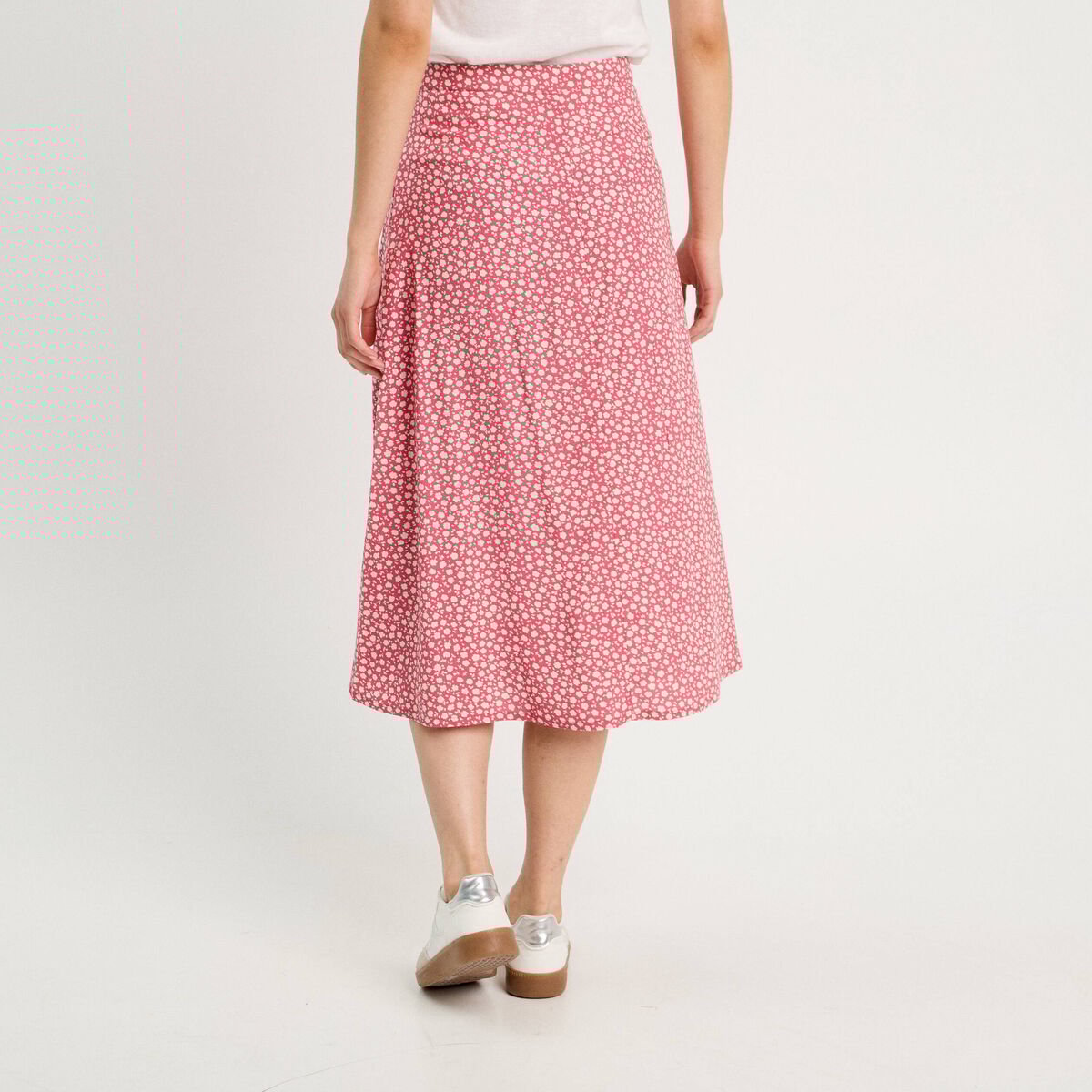 Jupe midi droite boutonnée rose femme