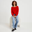 Pull ample col bateau manches longues rouge femme