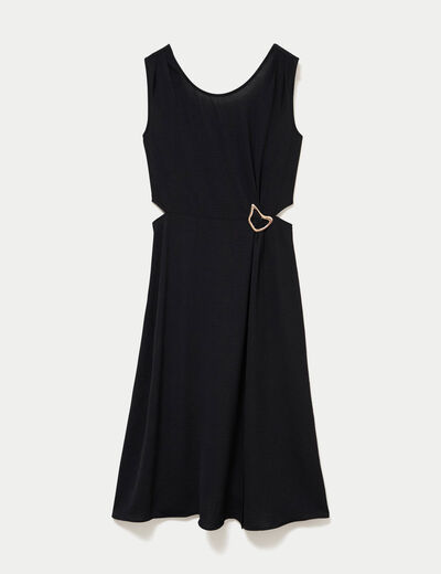 Robe &eacute;vas&eacute;e 3/4 sans manches col rond noir femme