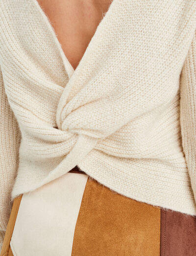 Pull avec col bateau ecru femme