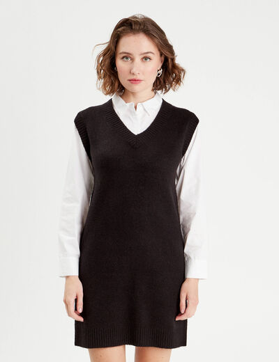 Robe pull droite 2-en-1 noir femme