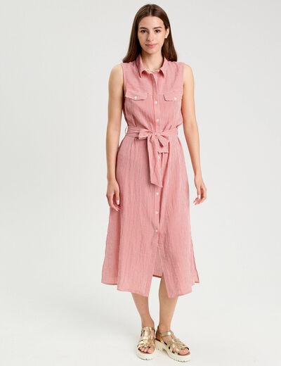 Robe longue évasée boutonnée rose corail femme