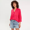 Chemise manches 3/4 contenant du lin rose vif femme
